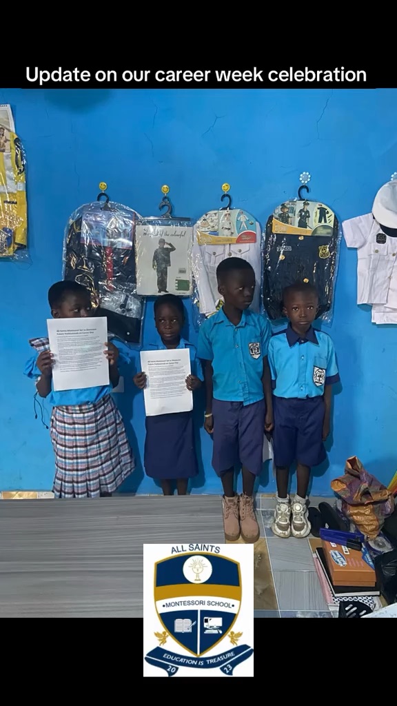 Learners in school uniform holding up their papers during Career Week